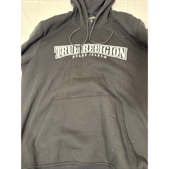 TRUE RELIGION - LOGO TAPE TRIM ZIP HOODIE - Black / White - L - Worn 1 Time - Picture 1 of 11